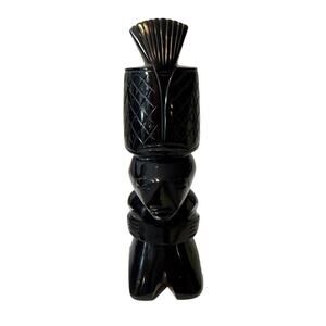 Aztec Sculpture Figurine Statue Black Onyx Obsidian Stone Carved Tribal Figure